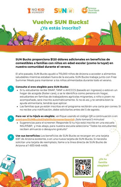 SUN Bucks Program flyer Spanish
